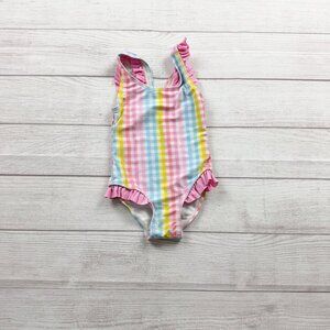 Real Love Toddler Girl One Piece Swimsuit Pastel Gingham Plaid Ruffle 2T